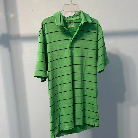 Under Armour Men's Polo Shirt in Green with Black Stripes - Picture 1 of 6
